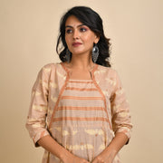 Women Peach & Cream Paisley Printed Pure Cotton Anarkali Kurta Set with Trouser