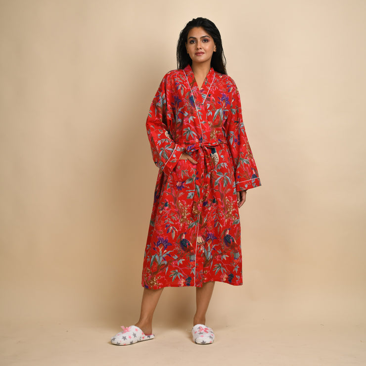 Red Pure Cotton kimono robe