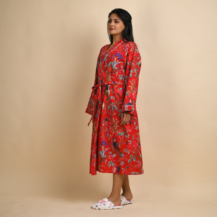 Red Pure Cotton kimono robe