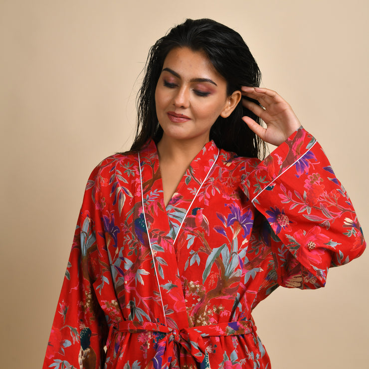 Red Pure Cotton kimono robe