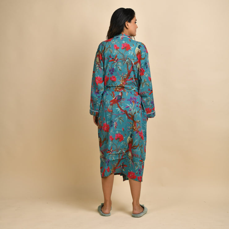Teal Pure Cotton kimono robe