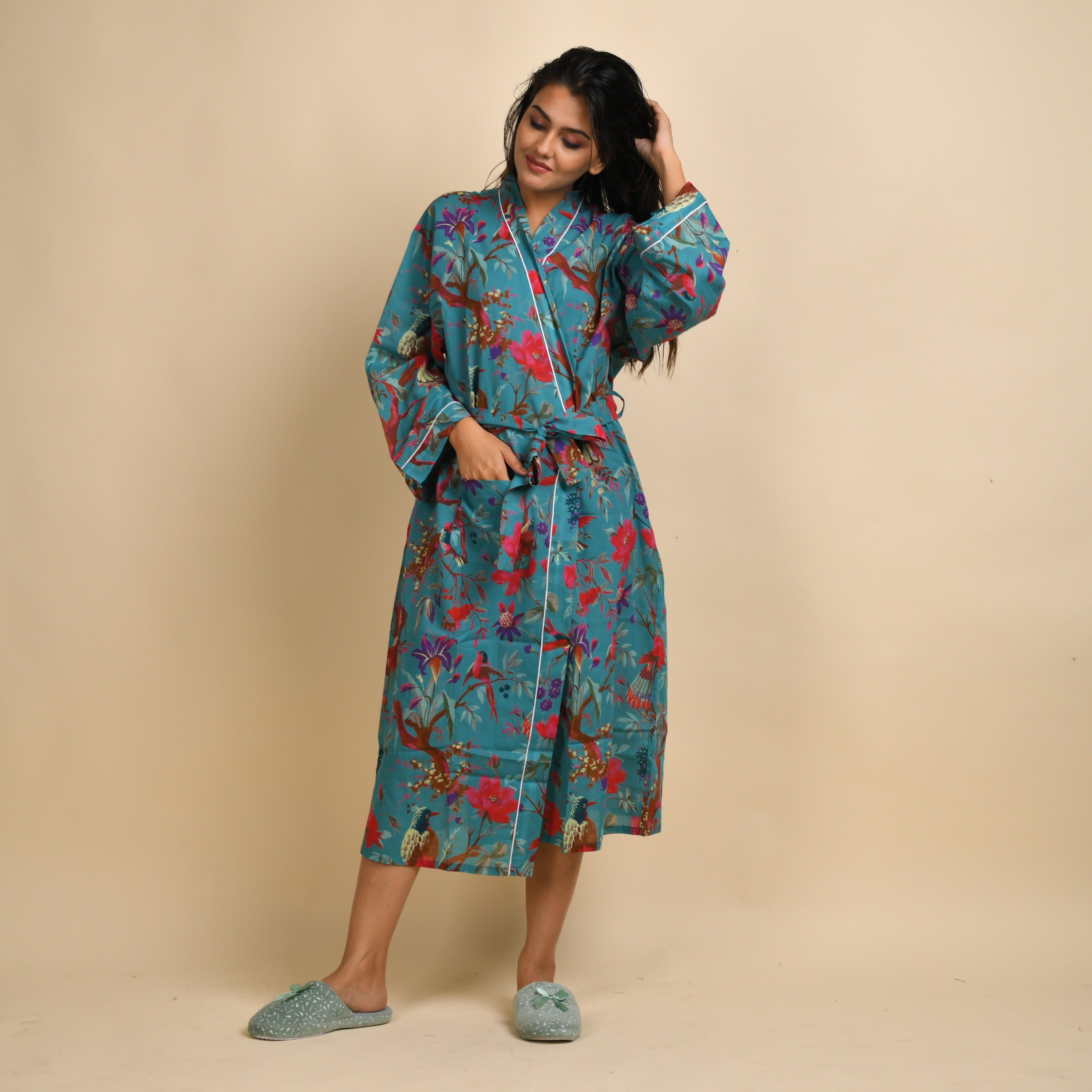 Teal  GREEN Couple Pure Cotton kimono robe