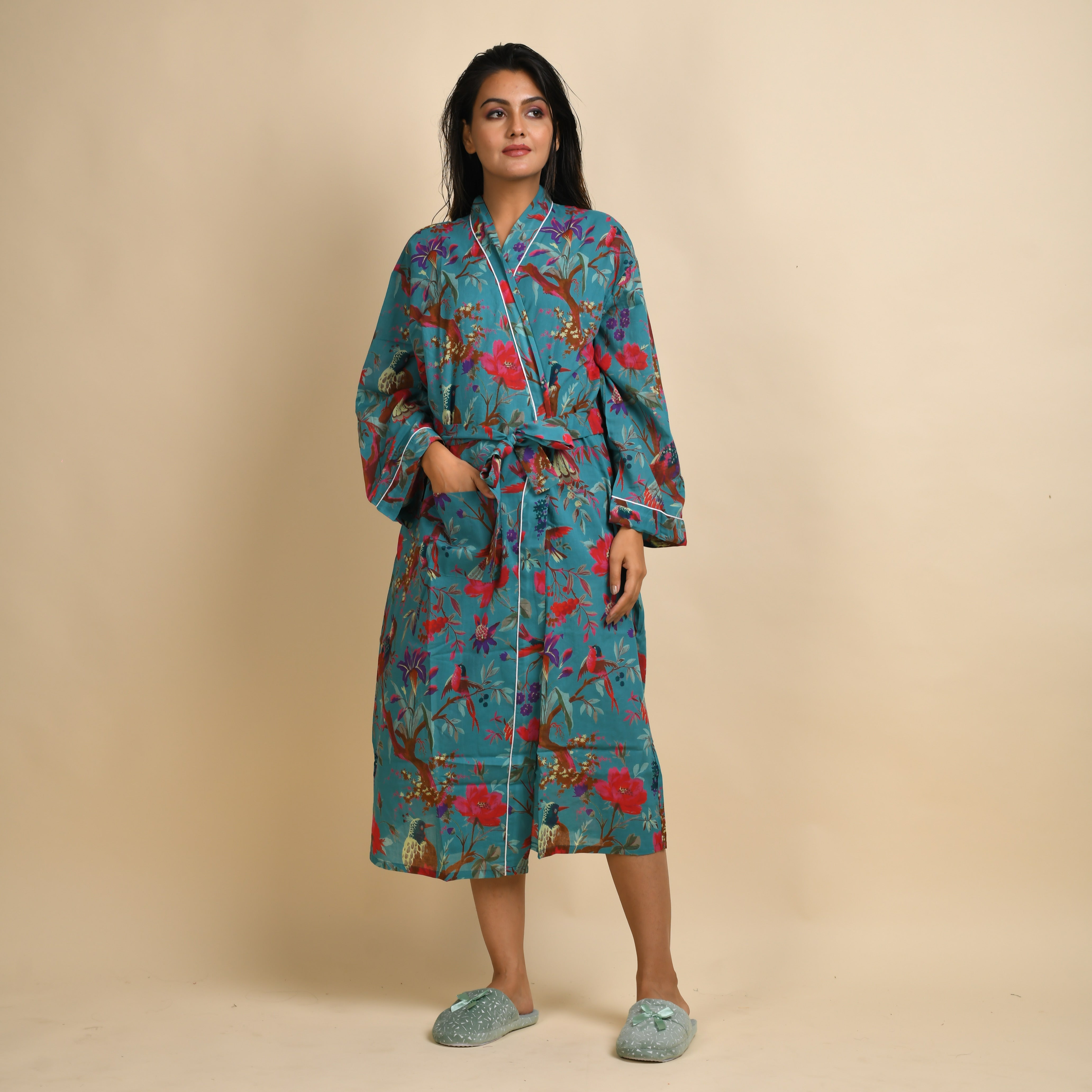 Set of 2 Cotton Hand printed kimono robe