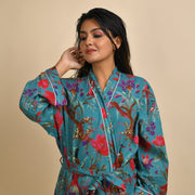 Teal Pure Cotton kimono robe