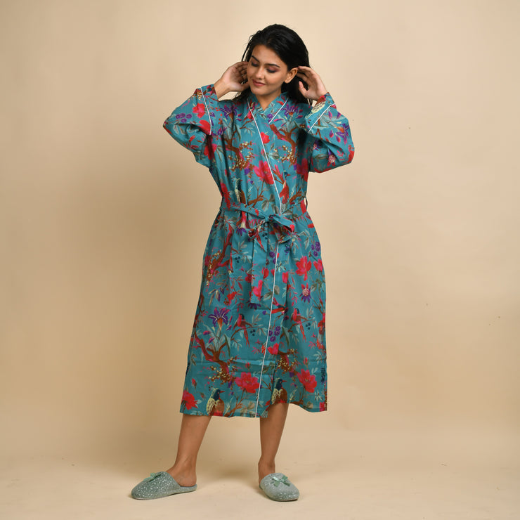 Teal Pure Cotton kimono robe