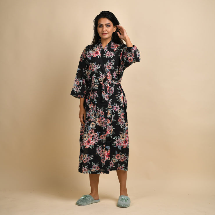 Set of 2 Cotton Hand printed kimono robe