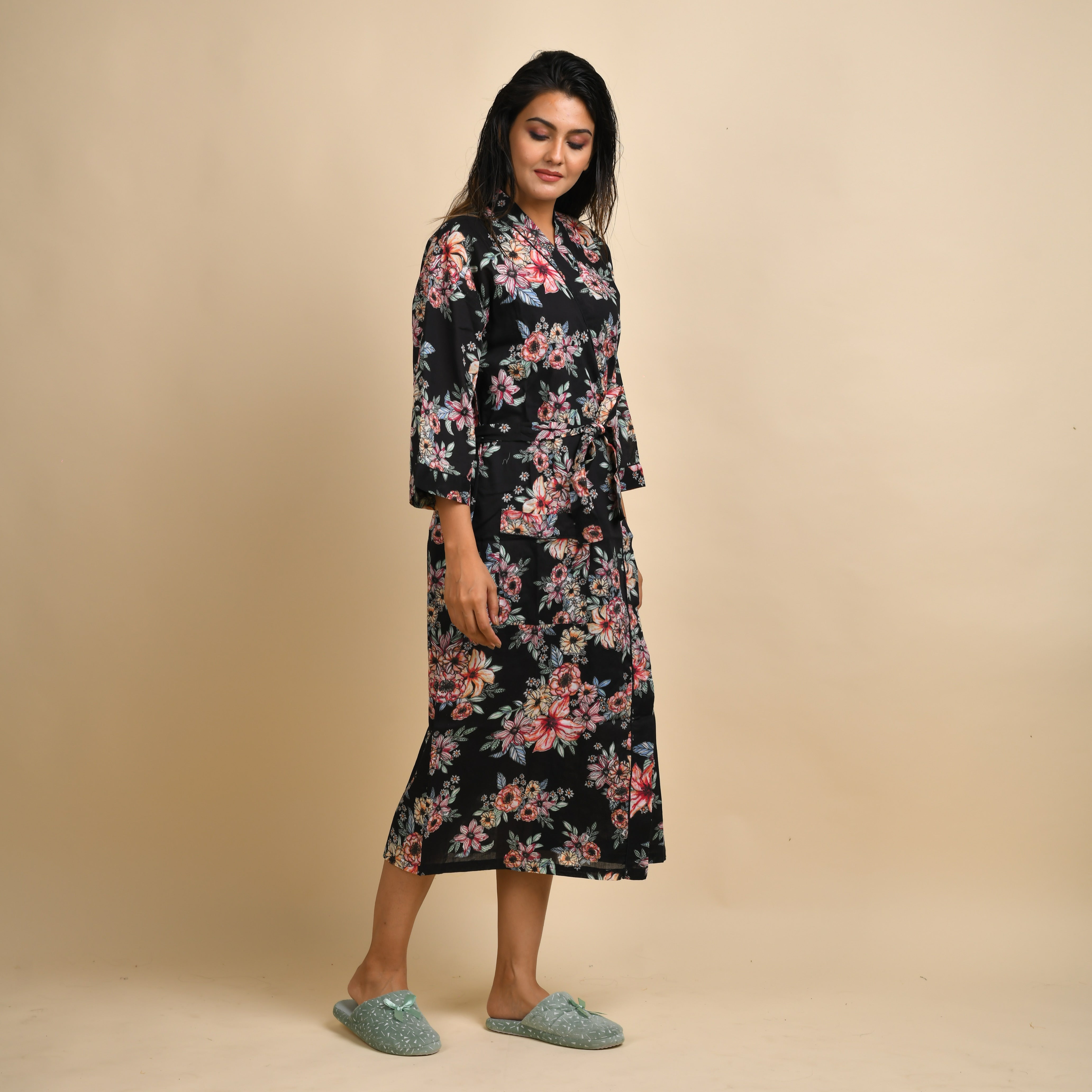 Set of 2 Cotton Hand printed kimono robe
