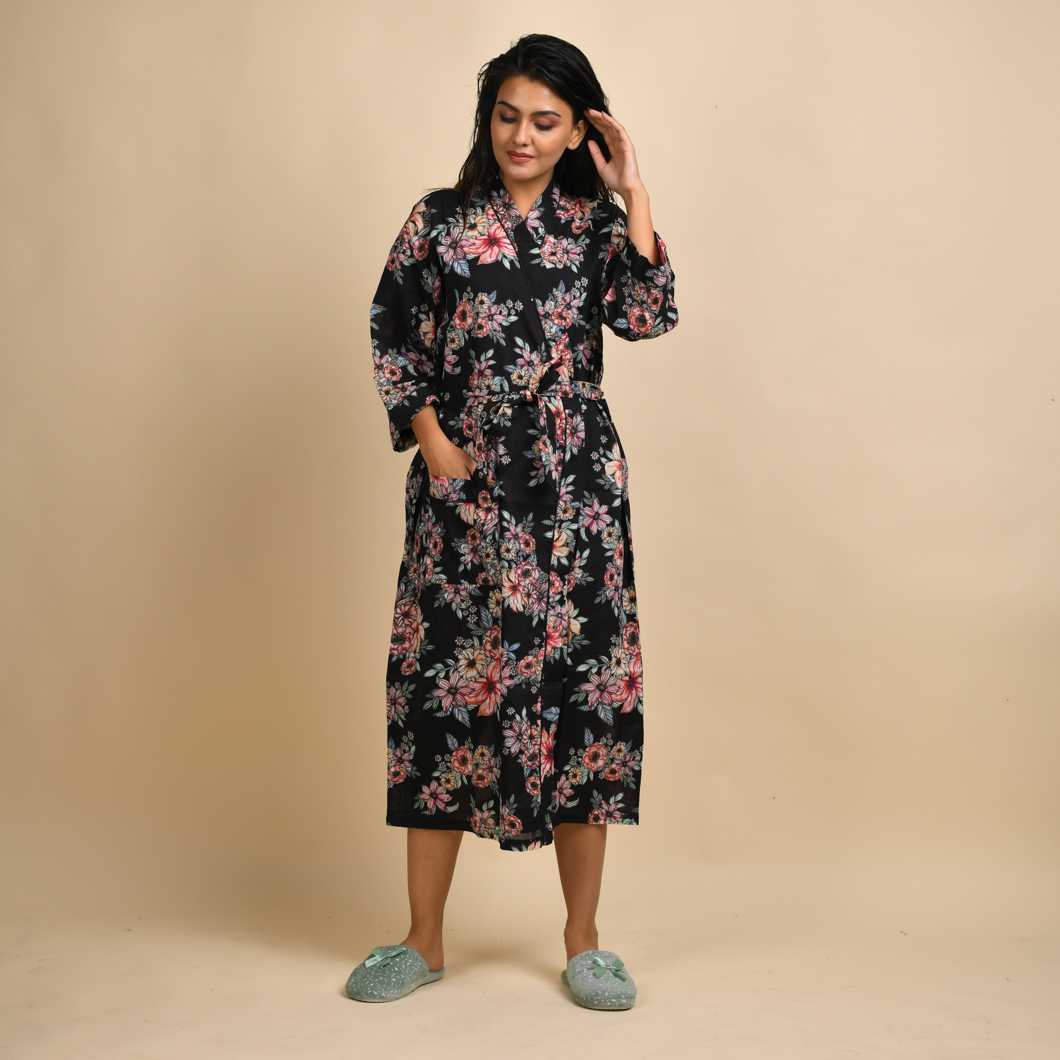 Set of 2 Cotton Hand printed kimono robe