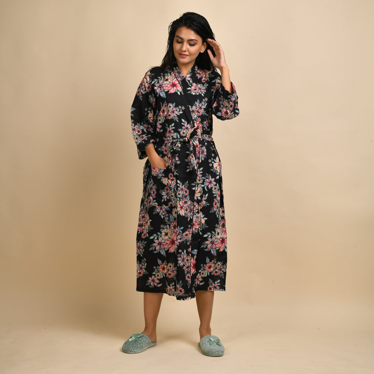 Set of 2 Cotton Hand printed kimono robe