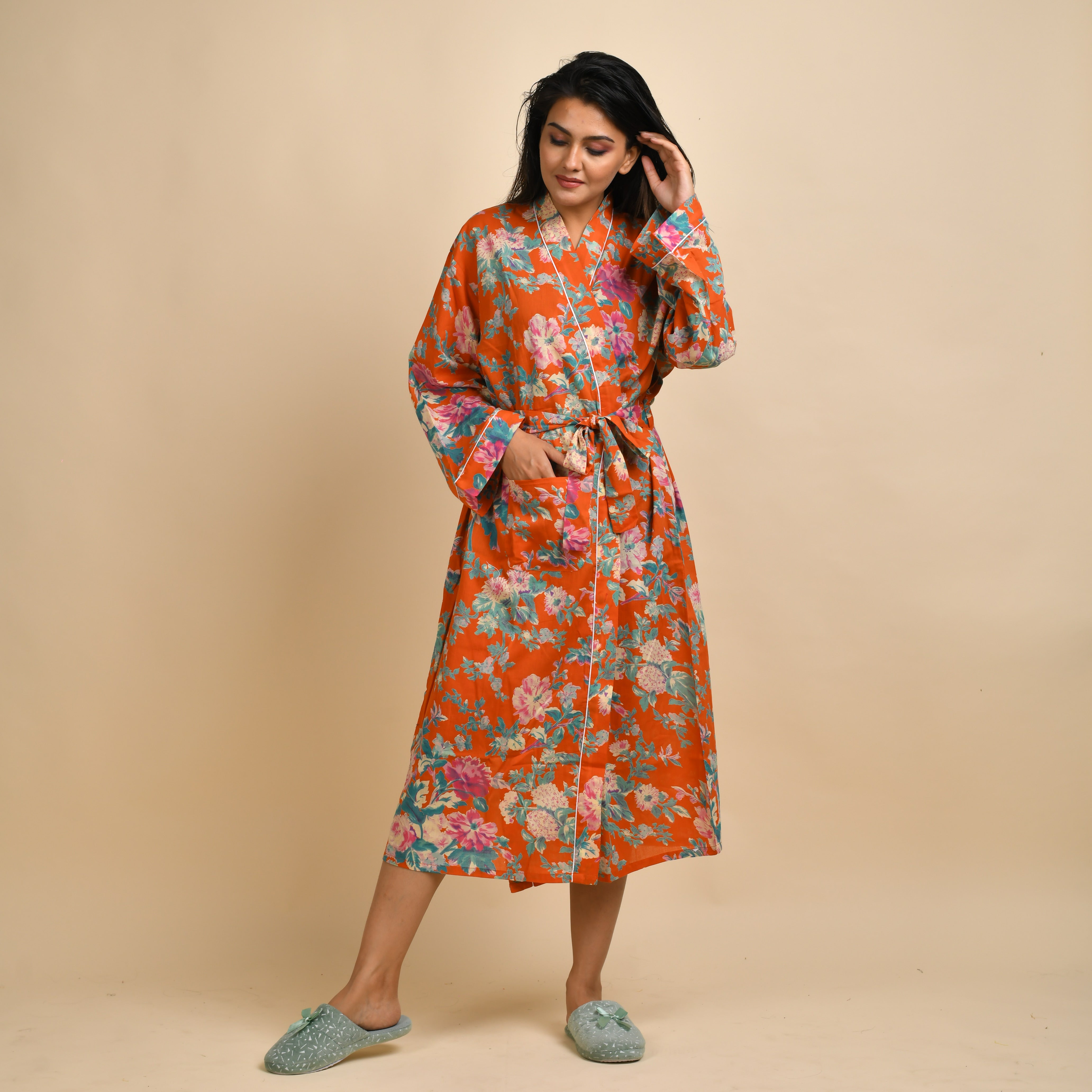 Set of 2 Cotton Hand printed kimono robe
