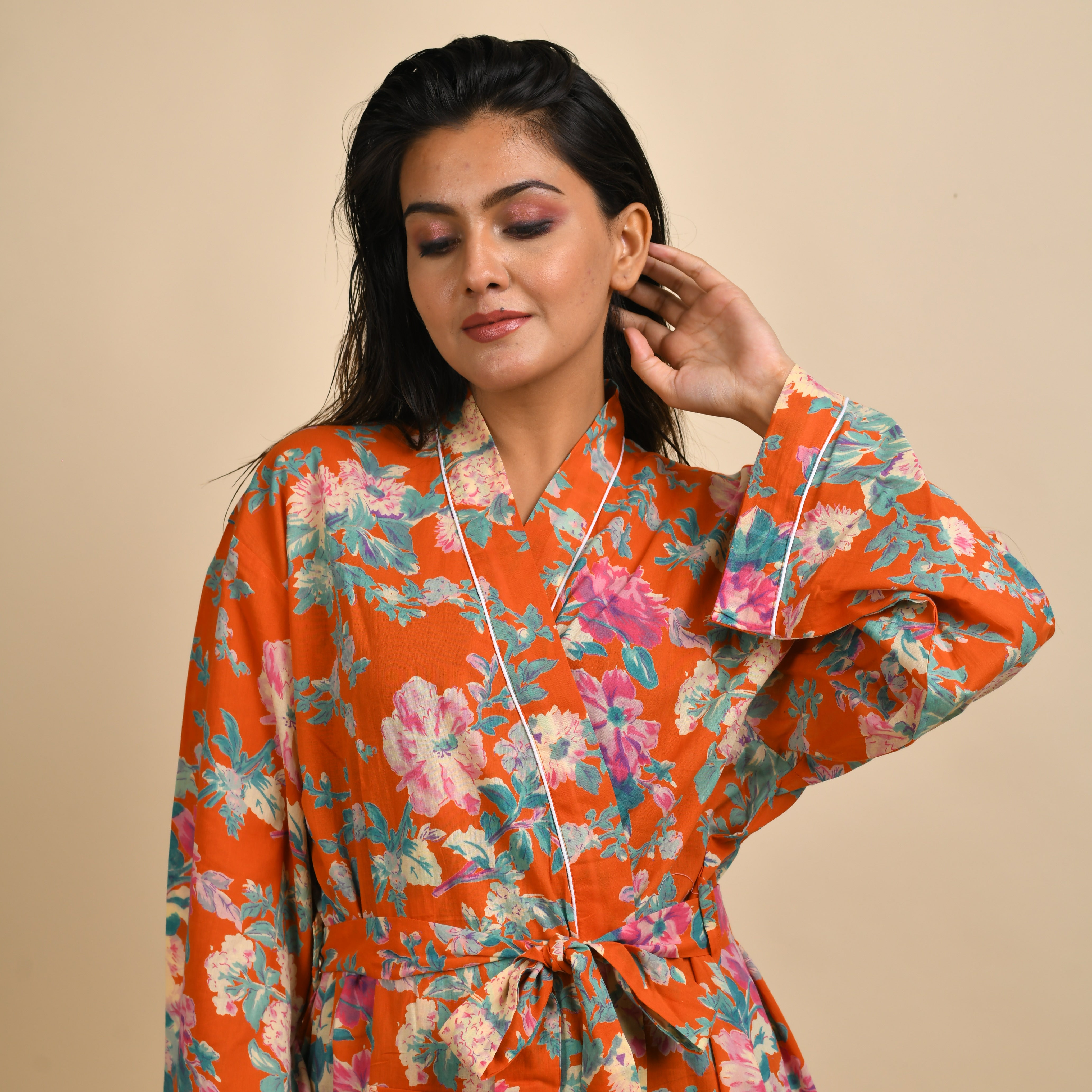 Set of 2 Cotton Hand printed kimono robe