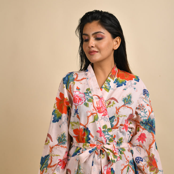 Multi-colour Pure Cotton kimono robe