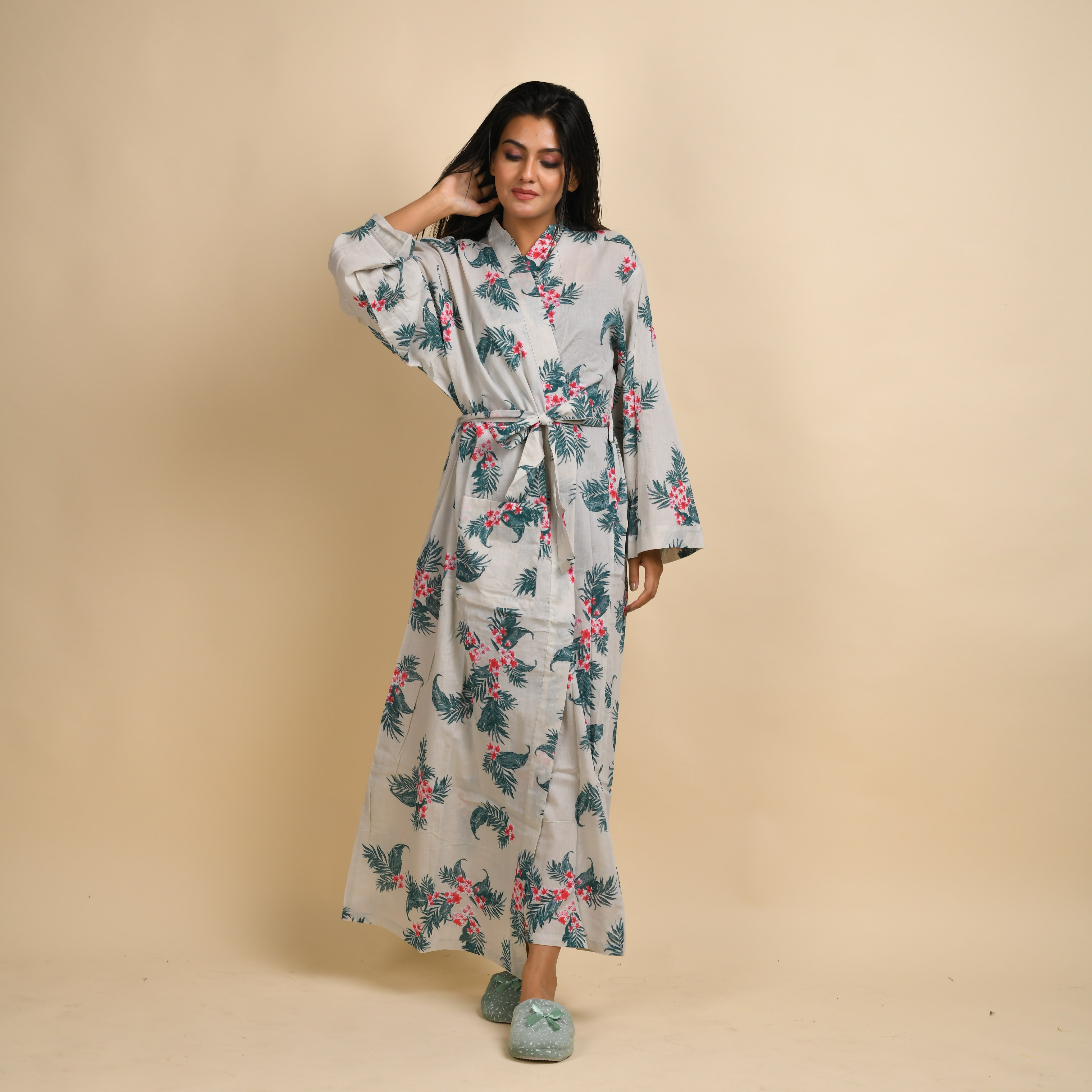 Set of 2 Cotton Hand printed kimono robe