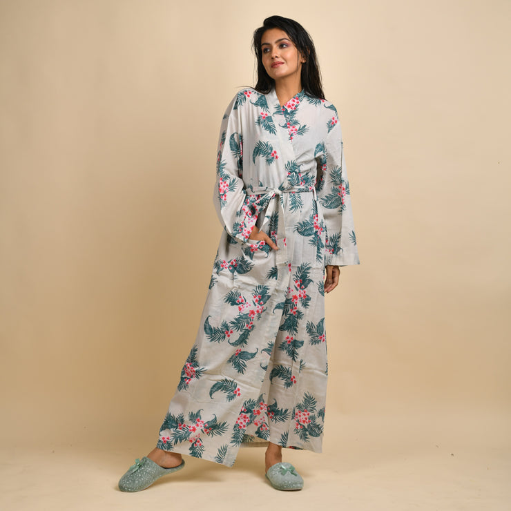 Hand printed Leaf Cotton kimono robe