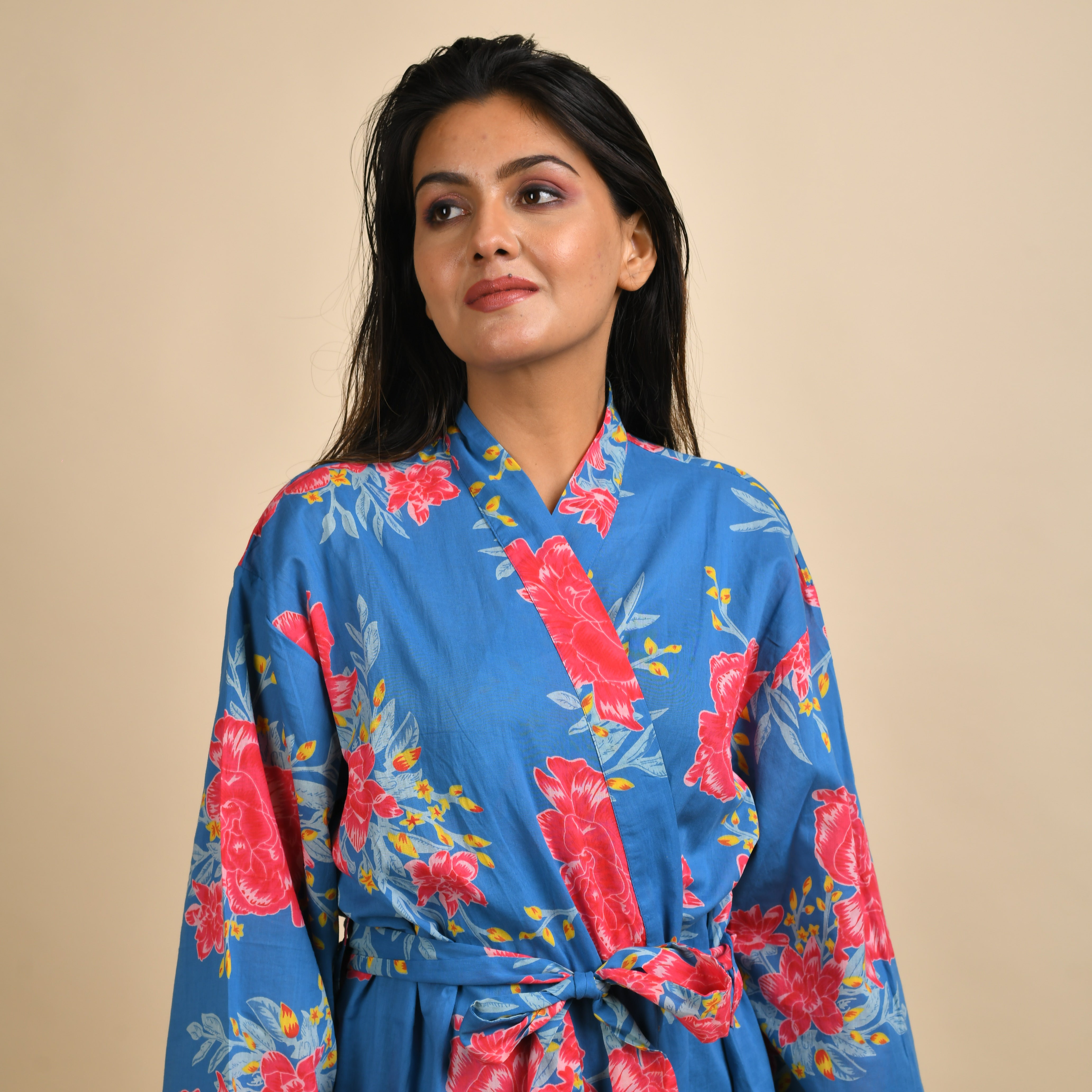Set of 2 Cotton Hand printed kimono robe