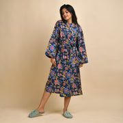 Royal Blue Multi-colour Pure Cotton Couple kimono robe