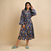 Royal Blue Multi-colour Pure Cotton Couple kimono robe