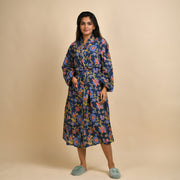 Royal Blue Multi-colour Pure Cotton Couple kimono robe