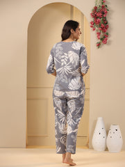 Grey Cotton Printed Night Suit Set with Pajama