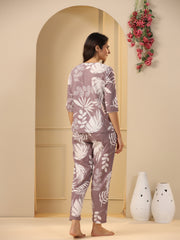 Lilac Cotton Printed Night Suit Set with Pajama