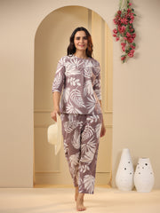 Lilac Cotton Printed Night Suit Set with Pajama