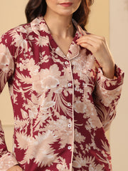 Red Printed Full sleeves Cotton Night suit