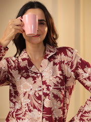 Red Printed Full sleeves Cotton Night suit