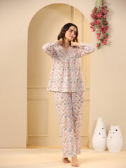 Off -white  printed pure cotton night suit set