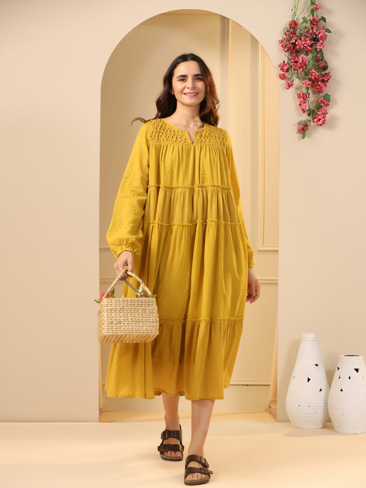 Mustard Fit & Flare Maxi Dress