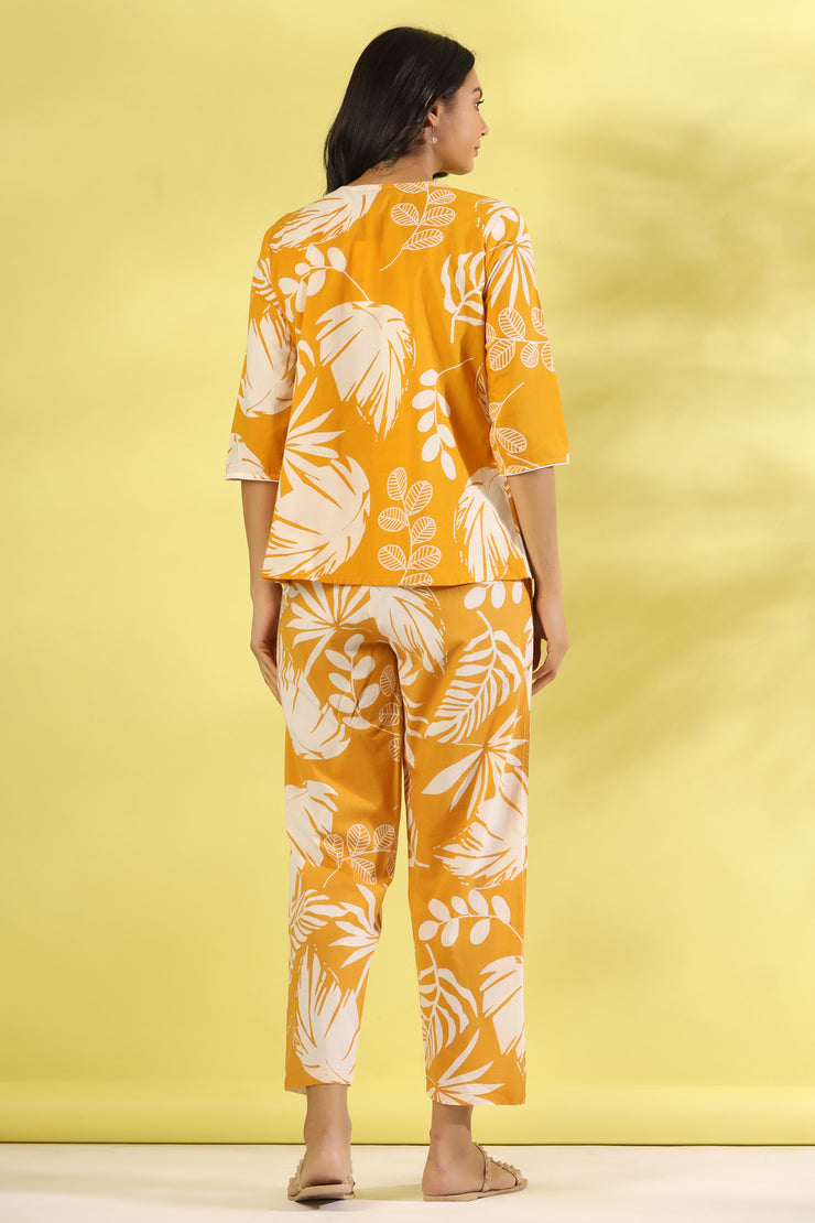 Yellow Cotton Printed Night Suit Set with Pajama