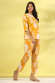 Yellow Cotton Printed Night Suit Set with Pajama