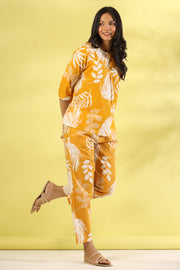 Yellow Cotton Printed Night Suit Set with Pajama