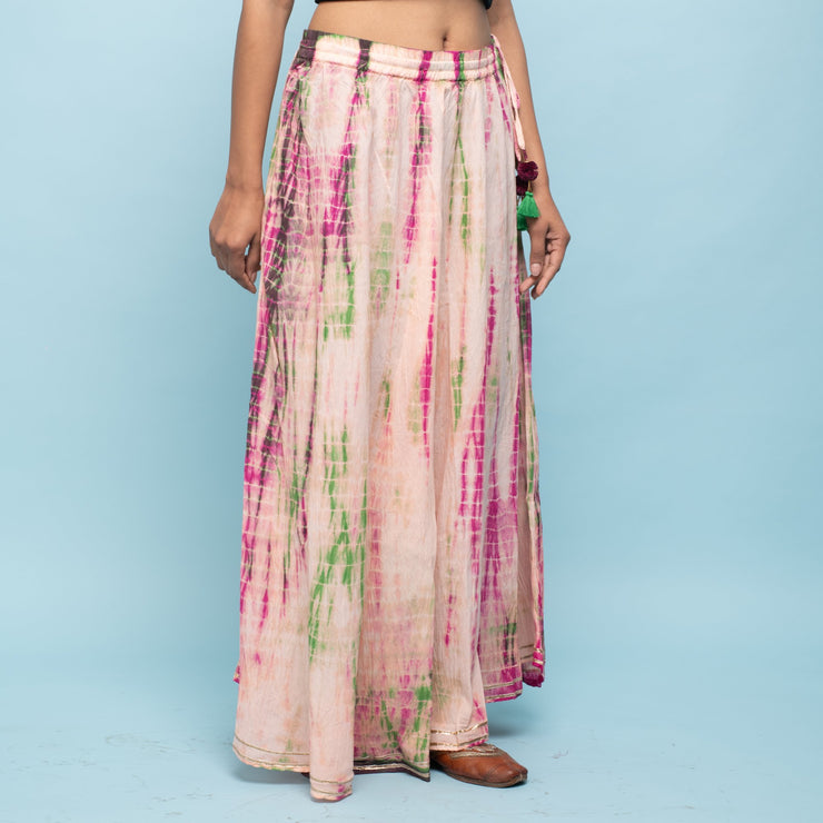 Rang Deep Women Pink Cream Long Tyi-dye Skirt Skirt