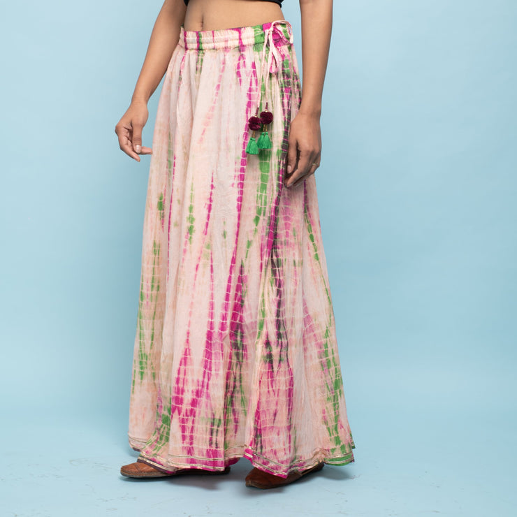 Rang Deep Women Pink Cream Long Tyi-dye Skirt Skirt