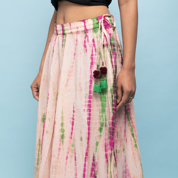 Rang Deep Women Pink Cream Long Tyi-dye Skirt Skirt