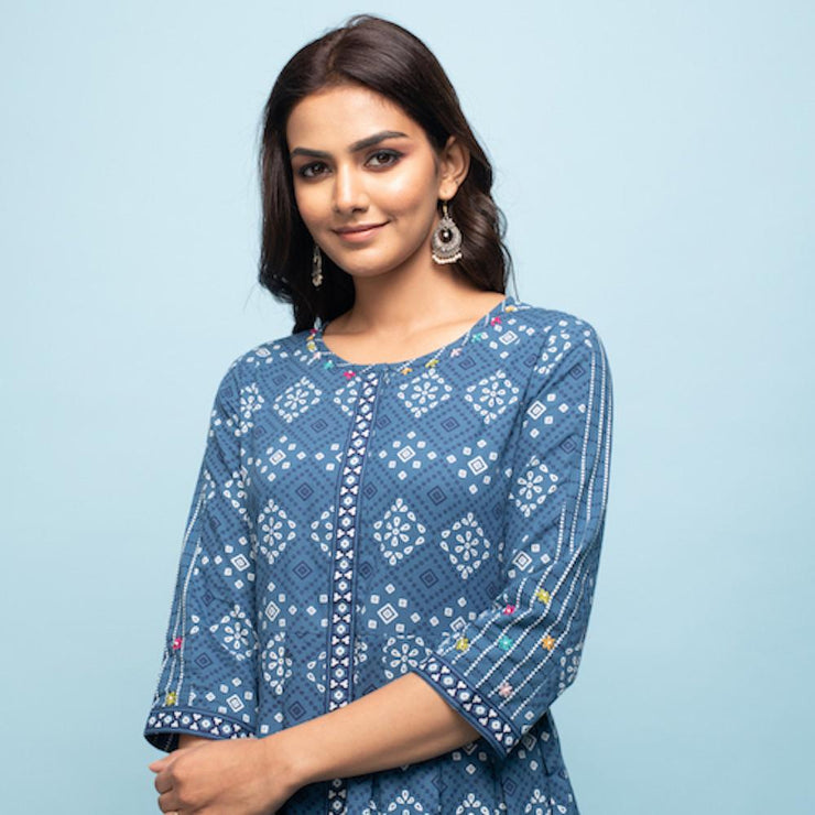 Rang Deep Women Set of Indigo Cotton Kurta with Palazzo