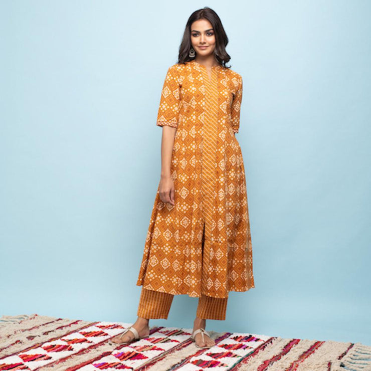 Rang Deep Women Set of Mustard Cotton Kurta with Palazzo