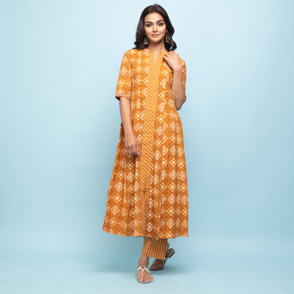 Rang Deep Women Set of Mustard Cotton Kurta with Palazzo