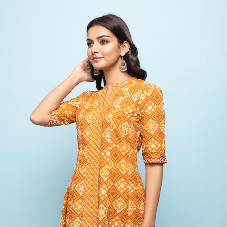 Rang Deep Women Set of Mustard Cotton Kurta with Palazzo