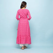 Rangdeep Pink Bandhej Calf length Cotton Kurti with Dupatta