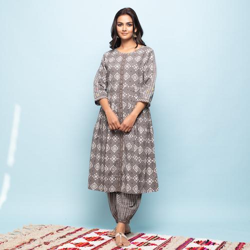 Rang Deep Women Set of Grey Cotton Kurta with Palazzo