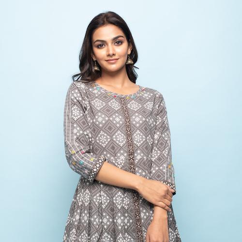 Rang Deep Women Set of Grey Cotton Kurta with Palazzo