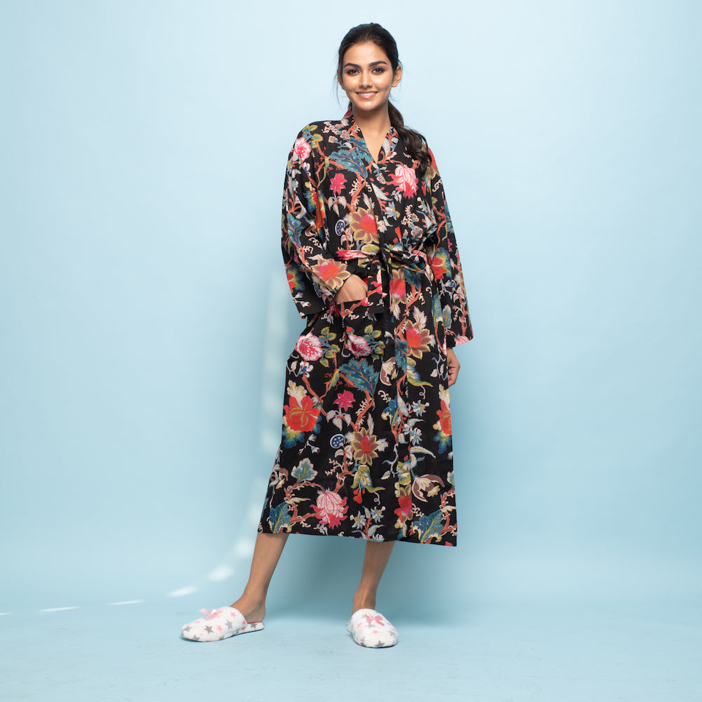 Set of 2 Cotton Hand printed kimono robe