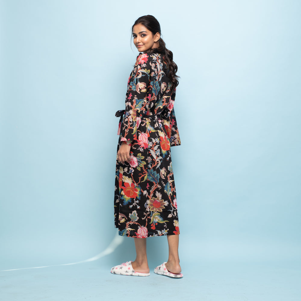 Set of 2 Cotton Hand printed kimono robe