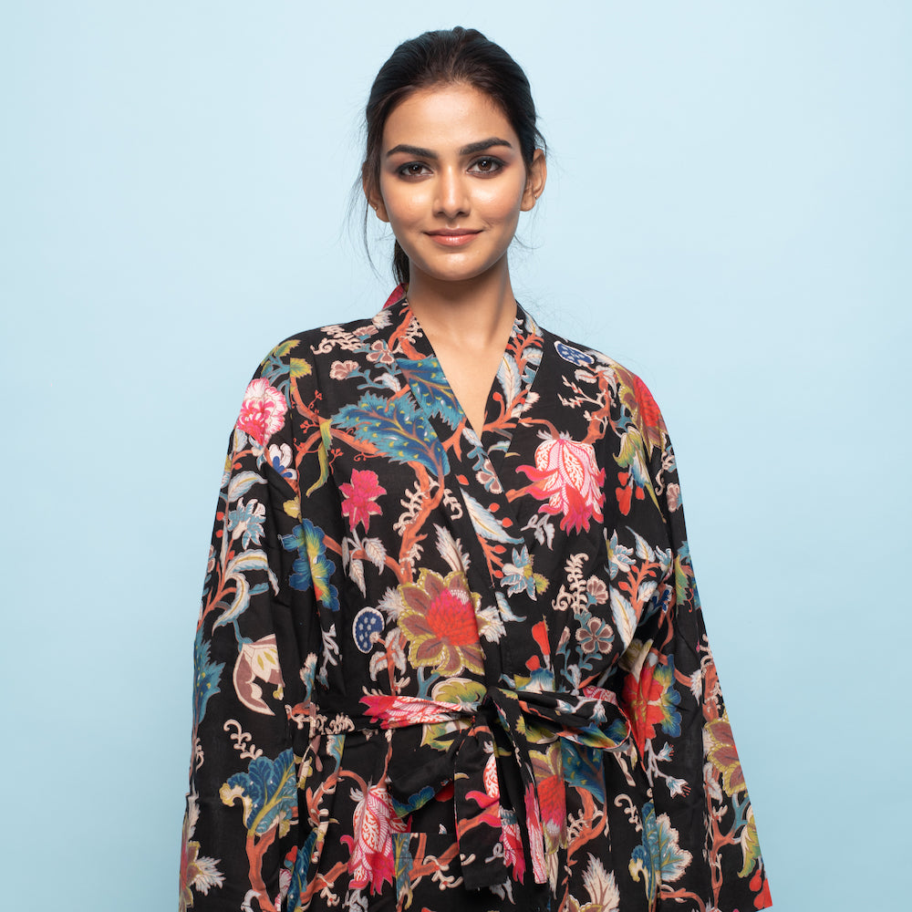 Set of 2 Cotton Hand printed kimono robe