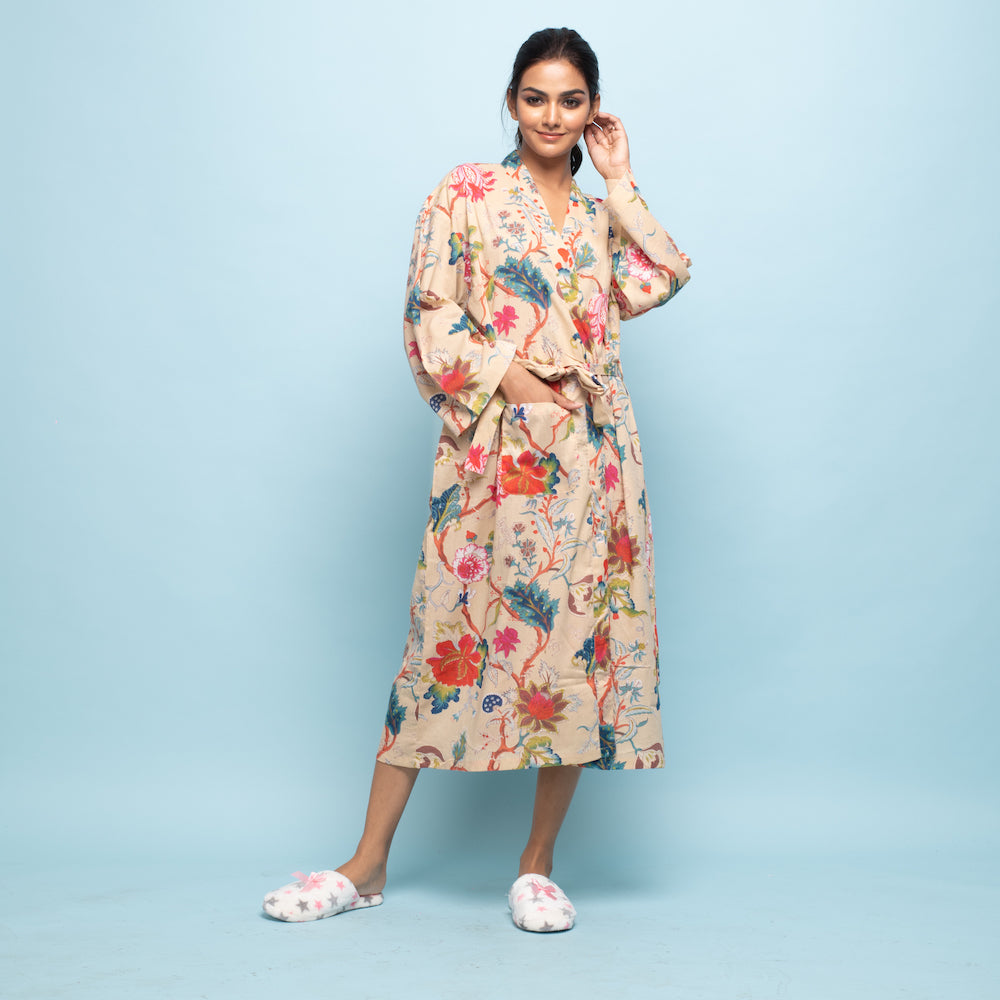 Set of 2 Cotton Hand printed kimono robe