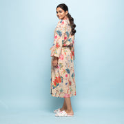 BEIGE Cotton Hand printed kimono robe