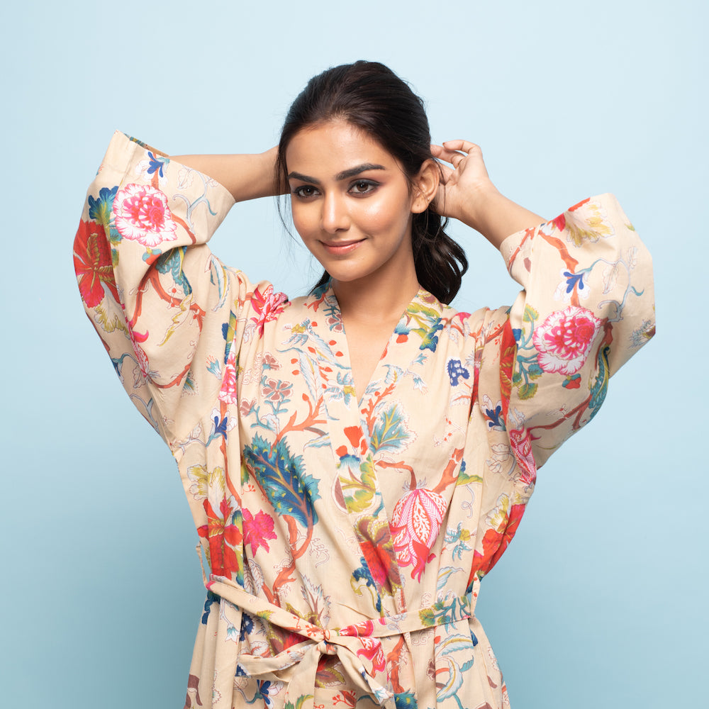 Set of 2 Cotton Hand printed kimono robe