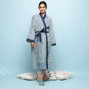 Blue Triangles Cotton Hand printed Couple kimono robe