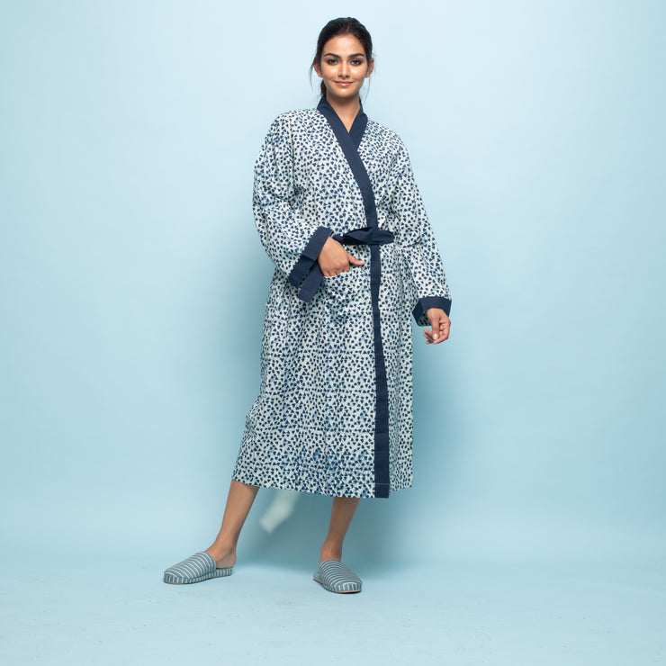 Triangle print indigo Cotton Hand printed kimono robe